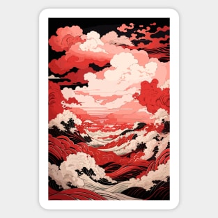 Ancient Japanese Waves Digital Art Sticker